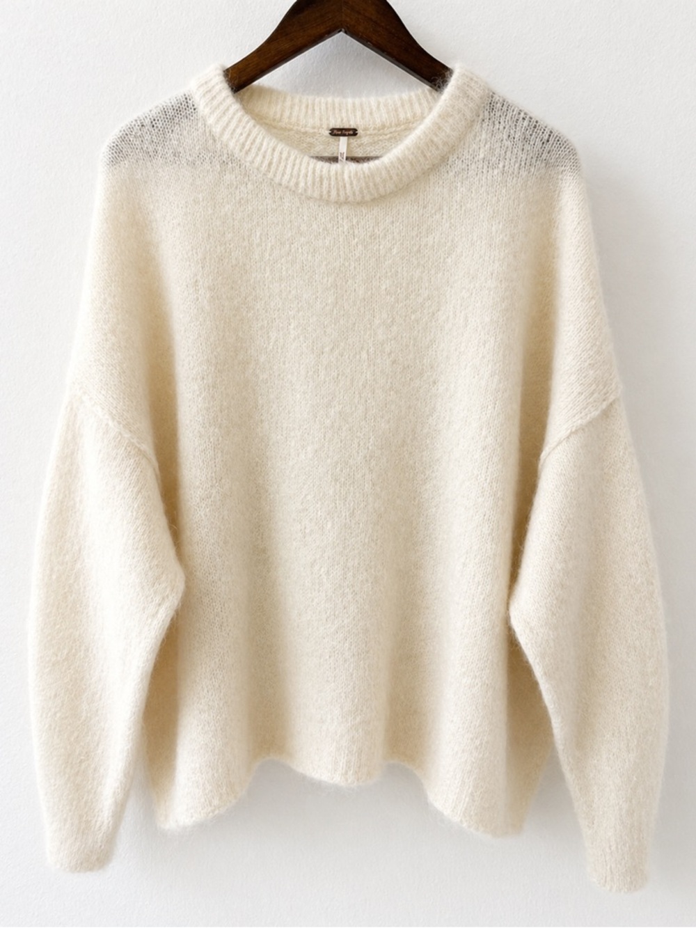 Free People Alpaca Blend Slouchy Oversized Crewneck Sweater M Ivory